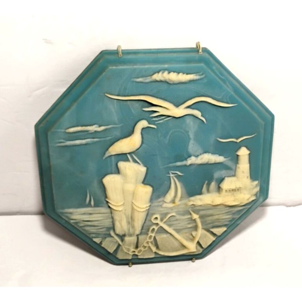 VTG Incolay Studios Stone Wall Plaque Sea Gulls Ocean Theme PLUS HANGER 9.5"
